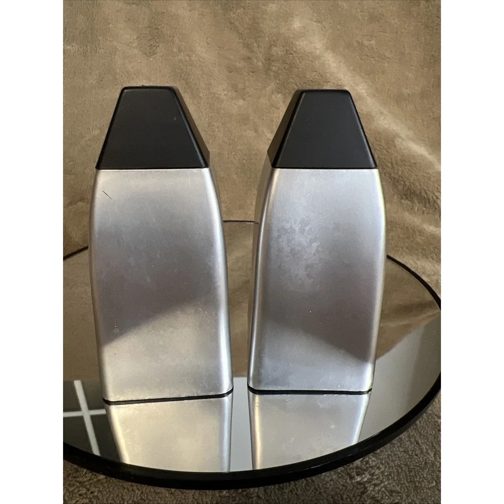 MCM Atomic‎ Era Salt & Pepper Shakers Brushed Chrome Style and Lucite
